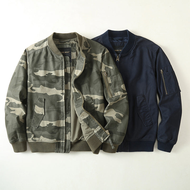 Herren Leichte Bomberjacke im urbanen Camouflage-Look mit Rippbündchen und Utility-Taschen Drune