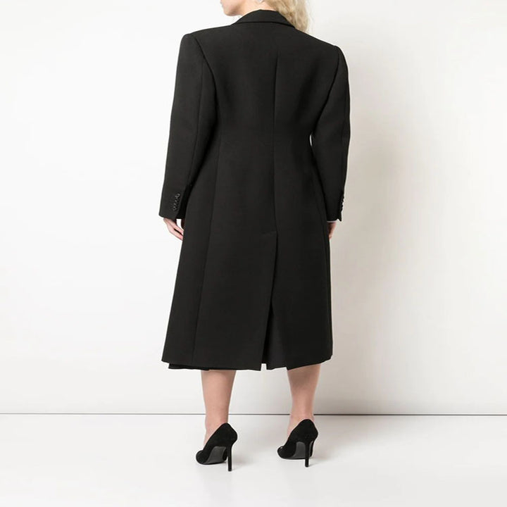 Damen Schmal geschnittener zweireihiger Wollmix‑Longcoat mit markanter Schulter Drune