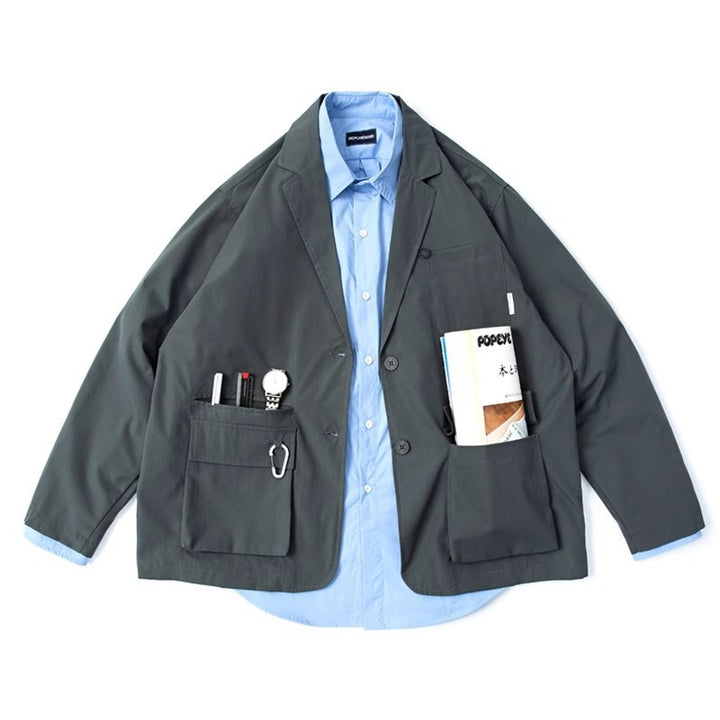 Unisex Weit geschnittener Utility-Blazer mit Multifunktionstaschen Drune
