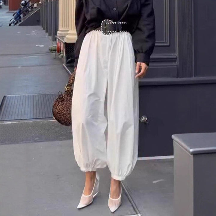 Damen elegante, lockere Pluderhose mit elastischem Bund und weitem Schnitt Drune