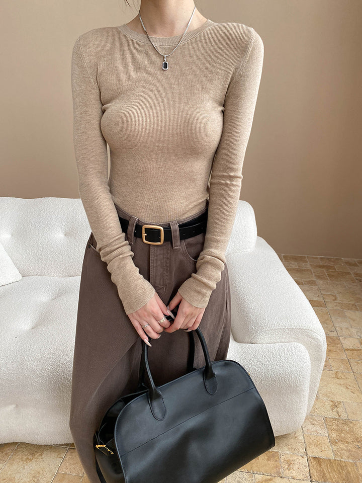 Damen figurbetontes Langarmshirt mit Rippstruktur Drune
