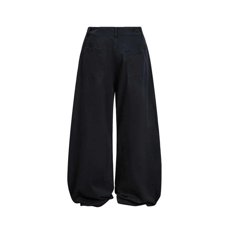 Damen Hochgeschnittene Balloon‑Culotte‑Hose mit weiter Beinweite, sichtbarer Knopfleiste und Eingrifftaschen Drune