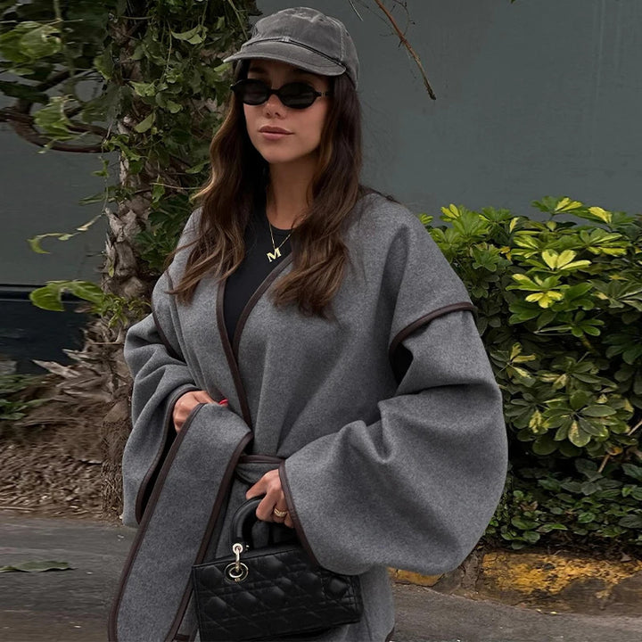 Damen Wickeljacke mit weitem Schnitt und praktischen Taschen Drune