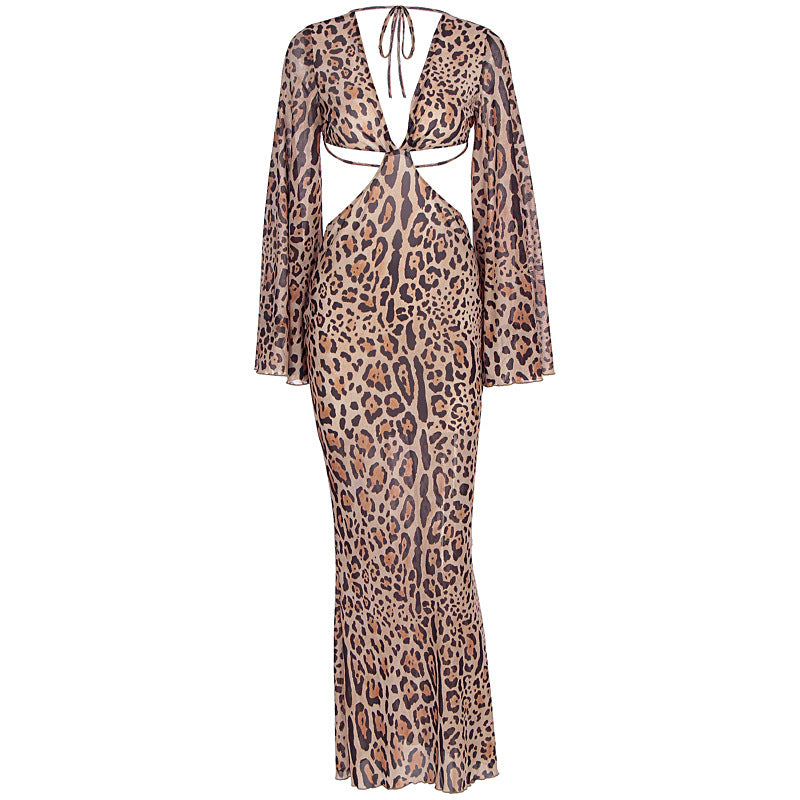 Damen Maxi-Kleid mit tiefem Rückenausschnitt und faszinierendem Animal-Print Drune