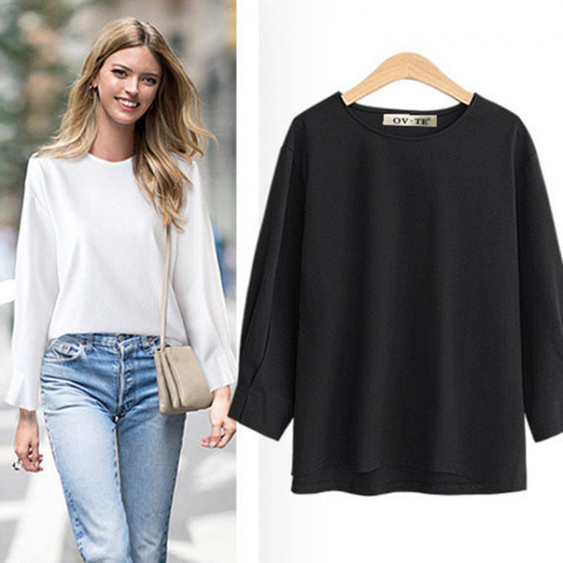 Damen lässiges Langarmshirt mit weitem Schnitt und elegantem Rundhalsausschnitt Drune