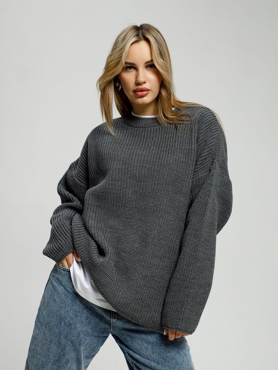 Damen Grob gestrickter Komfortpullover mit Rundhalsausschnitt Drune