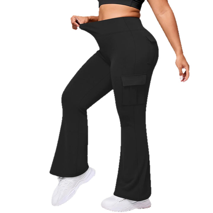 Damen High-Waist Cargo-Yoga-Flarehose mit Seitentaschen Drune