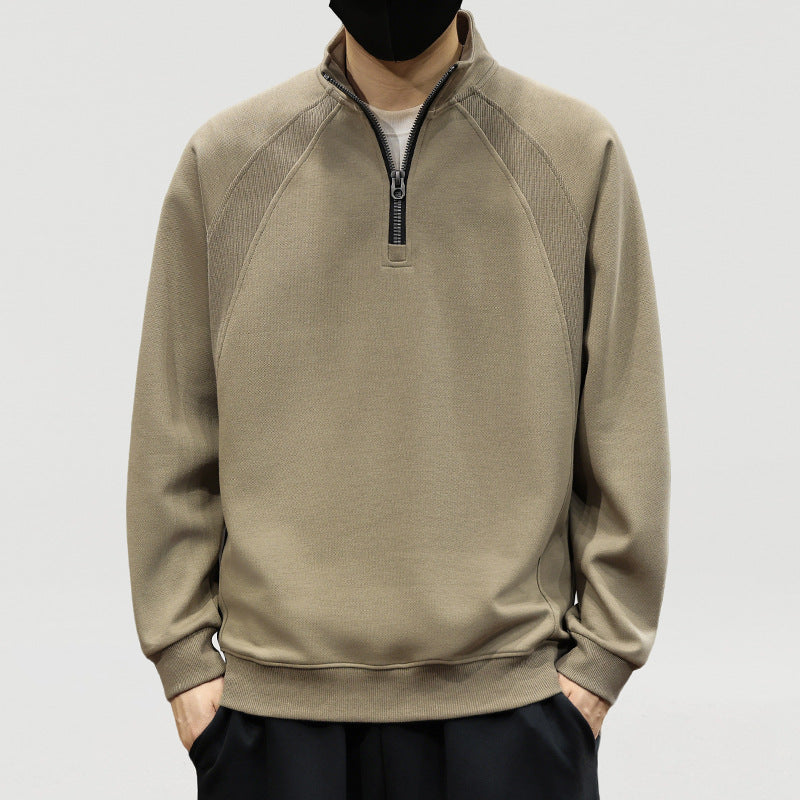Herren Oversize-Halbzip-Sweatshirt mit hohem Stehkragen, Raglanärmeln & gerippten Abschlüssen Drune
