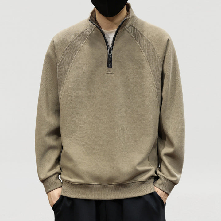 Herren Oversize-Halbzip-Sweatshirt mit hohem Stehkragen, Raglanärmeln & gerippten Abschlüssen Drune