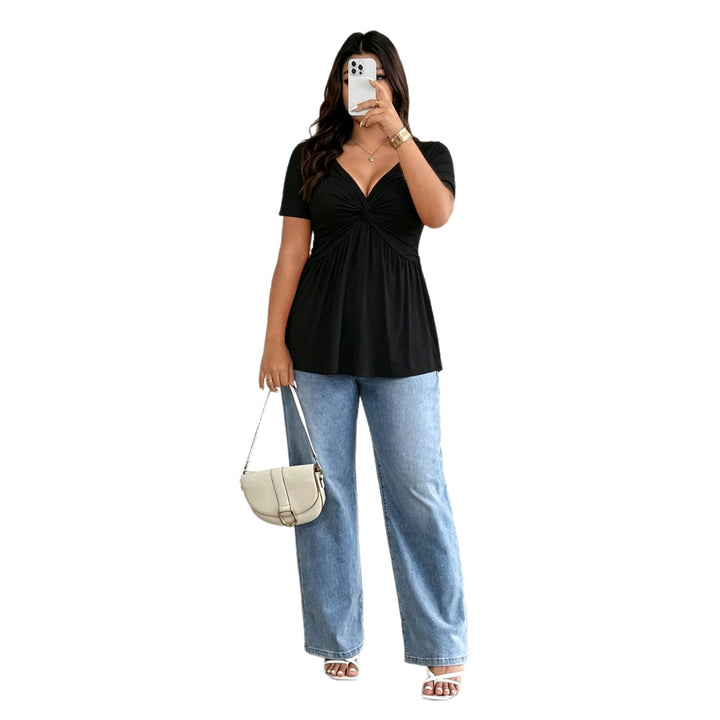 Damen Kurzarm-Bluse mit raffiniertem Wickeldesign und V-Ausschnitt Drune