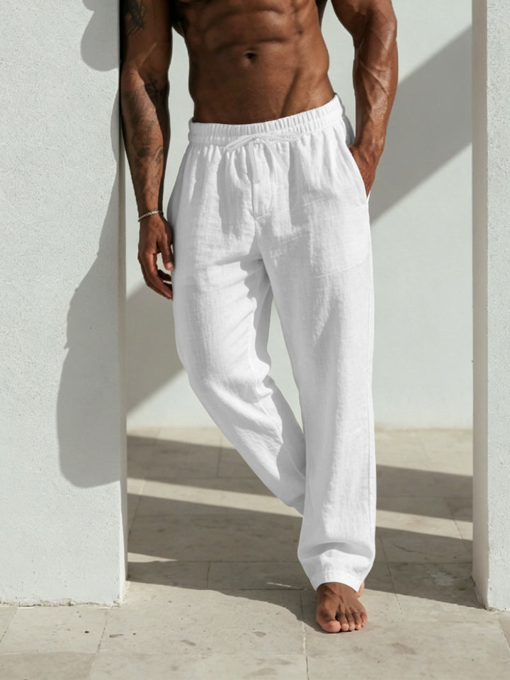 Herren Sommerliche Relaxhose aus Leinenmischung mit geradem Bein und Tunnelzug Drune