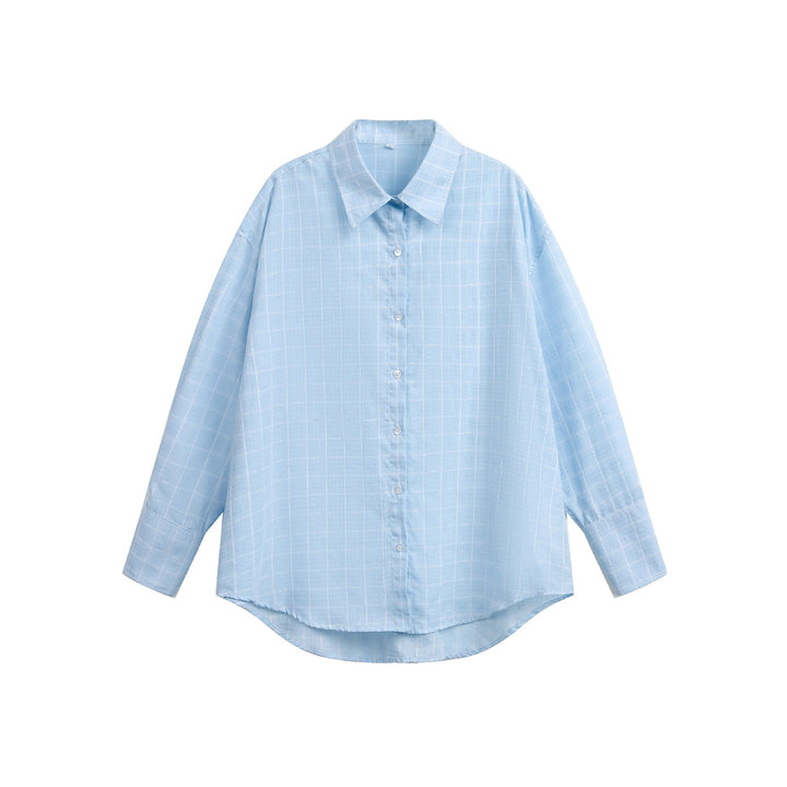 Damen Oversize-Bluse mit feinem Karomuster, Drop-Shoulder und verlängerter Rückenpartie Drune