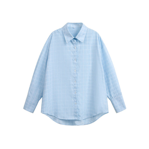 Damen Oversize-Bluse mit feinem Karomuster, Drop-Shoulder und verlängerter Rückenpartie Drune