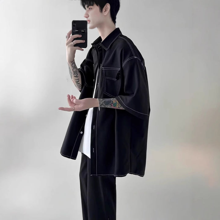Herren Modisches Oversized Kurzarm-Hemd Drune