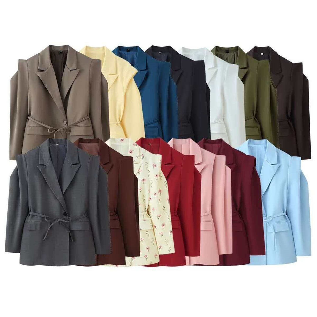 Damen Blazer mit Schulter-Cutouts, Taillengürtel und Ein-Knopf-Verschluss Drune