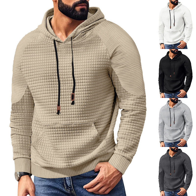 Herren nan gequilteter Kapuzenpullover mit quadratischer Struktur und Kängurutasche Drune