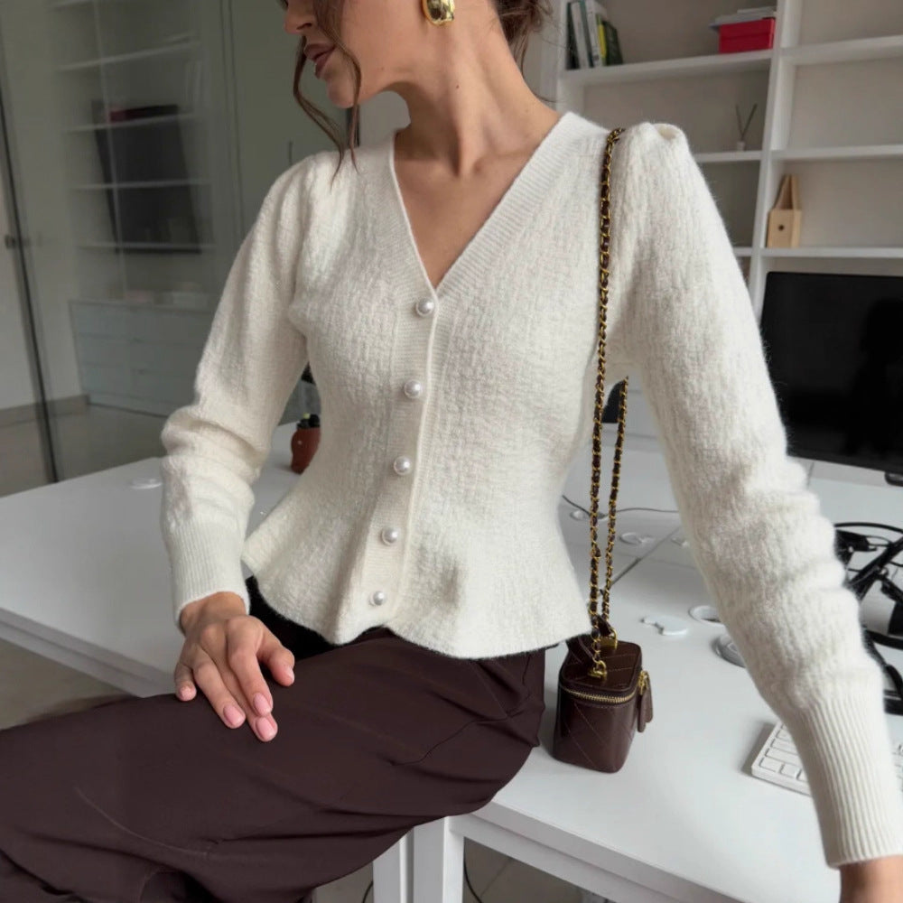 Damen Eleganter Strickcardigan mit hochgeschlossenem Kragen Drune