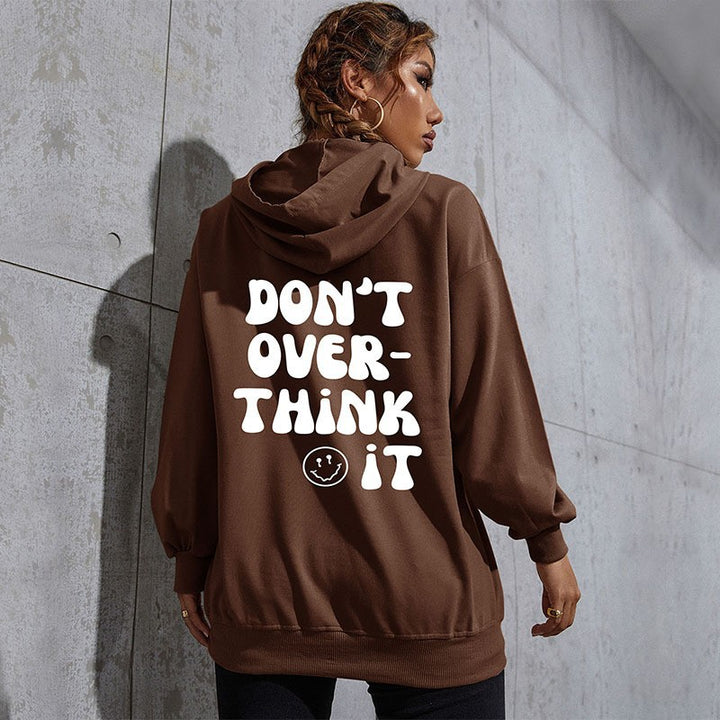 Damen Lässiger Oversize-Kapuzenpullover mit Statement-Print, Kängurutasche und Rippbündchen Drune