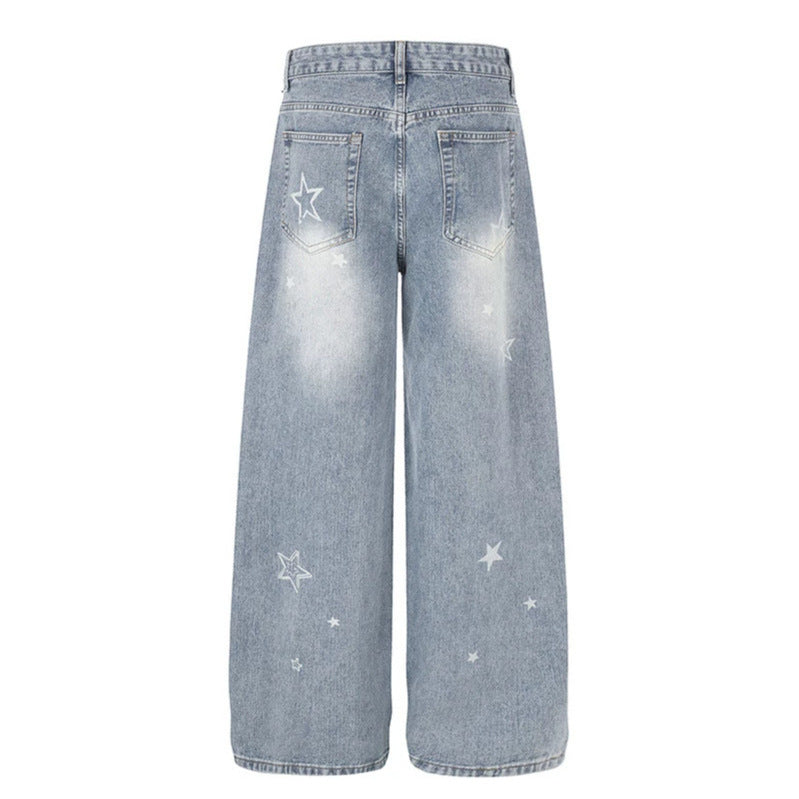 Damen Weite Distressed Palazzo-Jeans mit Stern-Stickerei Drune