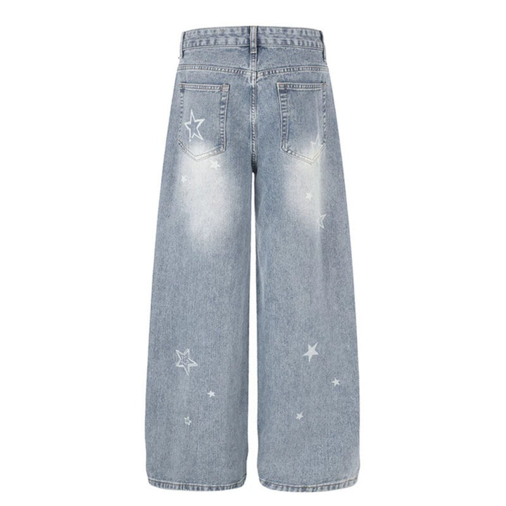 Damen Weite Distressed Palazzo-Jeans mit Stern-Stickerei Drune