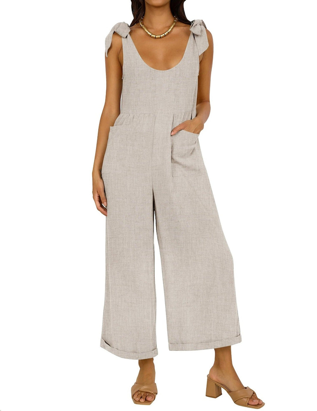 Damen Lässiger Jumpsuit mit verstellbaren Trägern und weitem Bein Drune