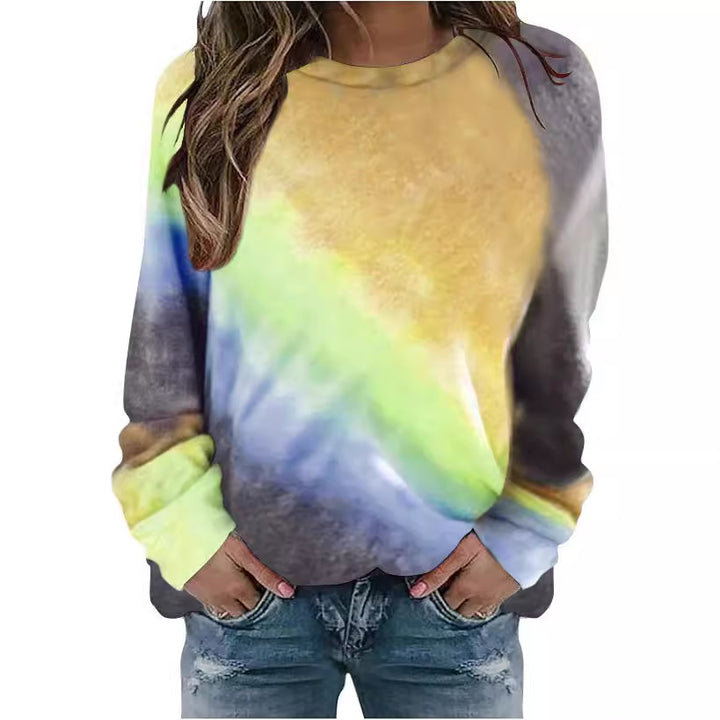 Damen Oversize Batik Sweatshirt mit Rundhalsausschnitt und weichen Rippbündchen Drune