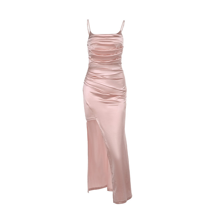 Damen Elegantes Satin Abendkleid mit raffinierter Drapierung und hohem Schlitz Drune
