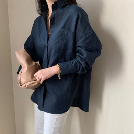 Damen Leinenmix-Hemd im Relaxed-Boxy-Schnitt mit Kentkragen und Brusttasche Drune