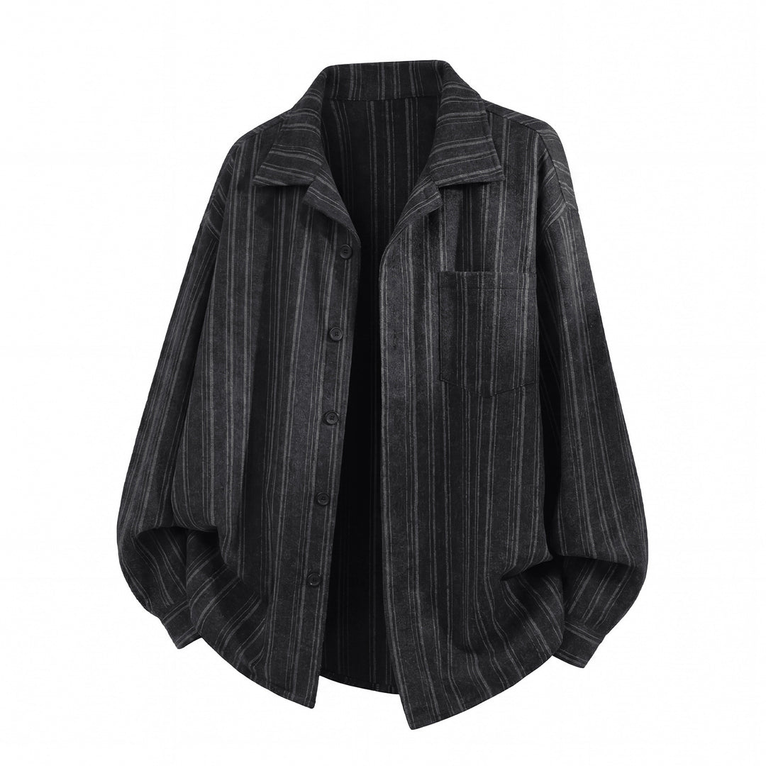 Unisex Locker geschnittene Shacket im Streifenflanell mit aufgesetzter Brusttasche Drune