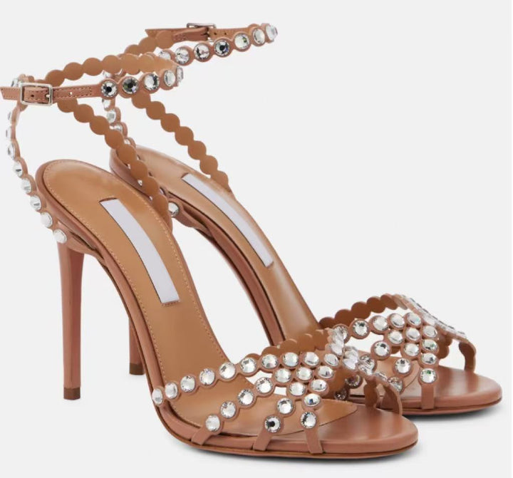 Damen atemberaubende High-Heel Knöchelriemen Sandalen mit dekorativen Perlenakzenten Drune