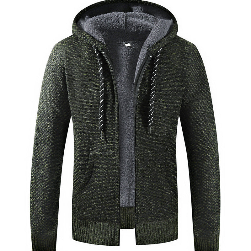 Herren Gefütterte Kapuzen‑Strickjacke mit Teddyfutter und durchgehendem Reißverschluss Drune