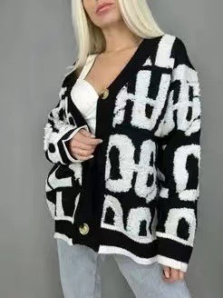 Damen Grobstrick-Cardigan mit kreativem Schriftzug und hochwertigem Material Drune