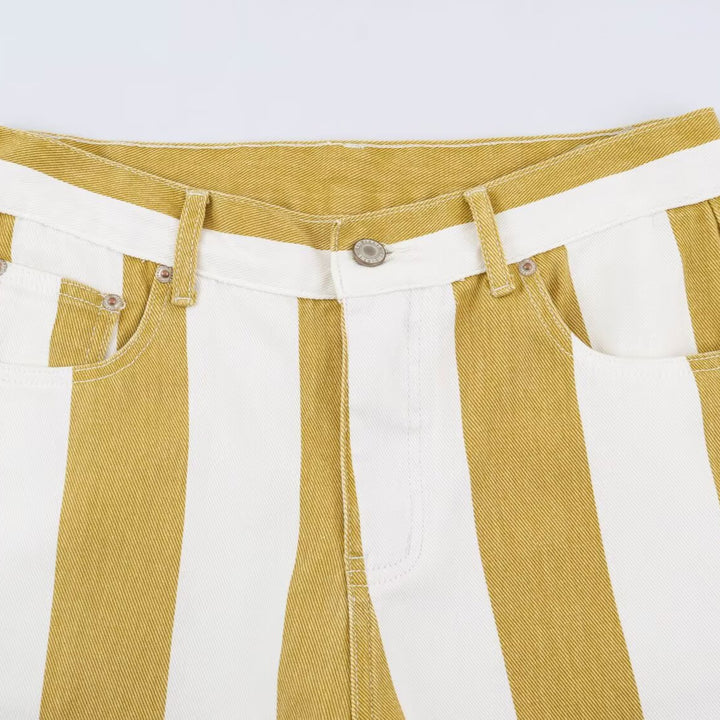 Damen Gestreifte Highwaist Fünf-Taschen-Hose mit geradem Bein Drune