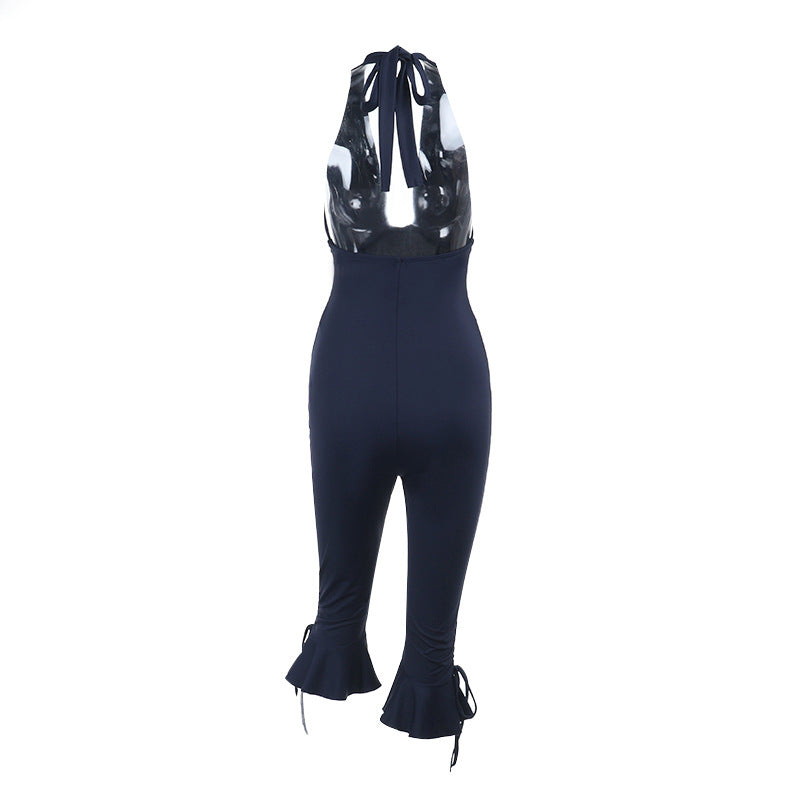 Damen Eleganter Jumpsuit mit hochgeschlossenem Design und Rüschendetails Drune