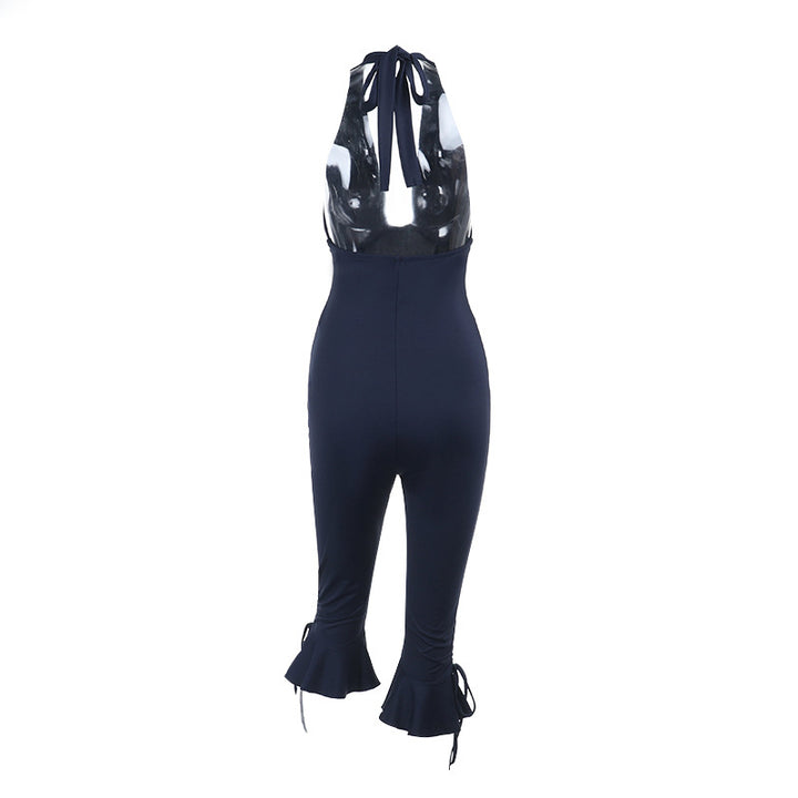 Damen Eleganter Jumpsuit mit hochgeschlossenem Design und Rüschendetails Drune