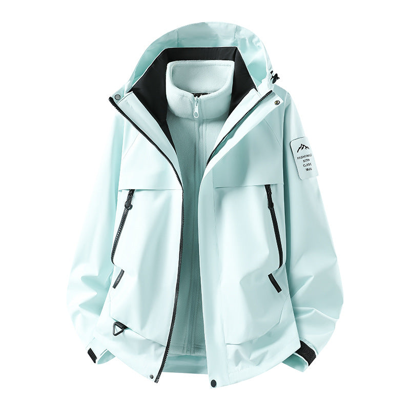 Herren modulare wasserdichte Outdoorjacke mit herausnehmbarer Fleece-Innenjacke, Kapuze und Reißverschlusstaschen Drune