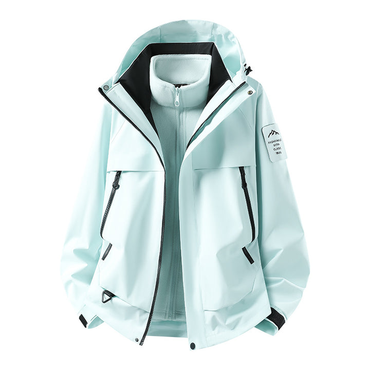 Herren modulare wasserdichte Outdoorjacke mit herausnehmbarer Fleece-Innenjacke, Kapuze und Reißverschlusstaschen Drune