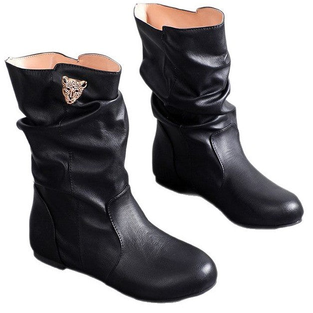 Damen modische Stiefel mit lässigem Falten-Design und elegantem Absatz Drune