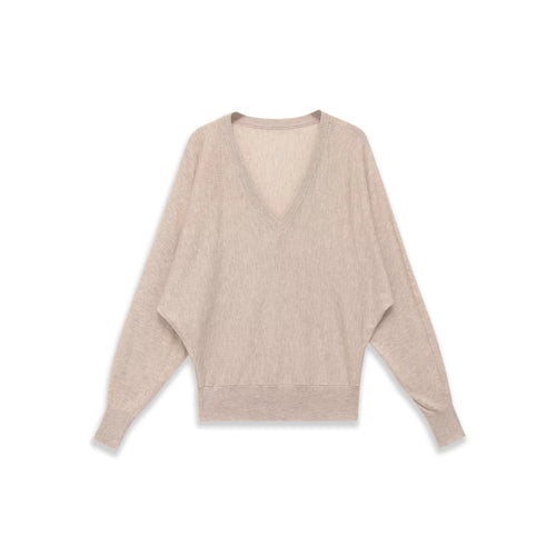 Damen Oversized V-Ausschnitt Feinstrickpullover mit Fledermausärmeln Drune