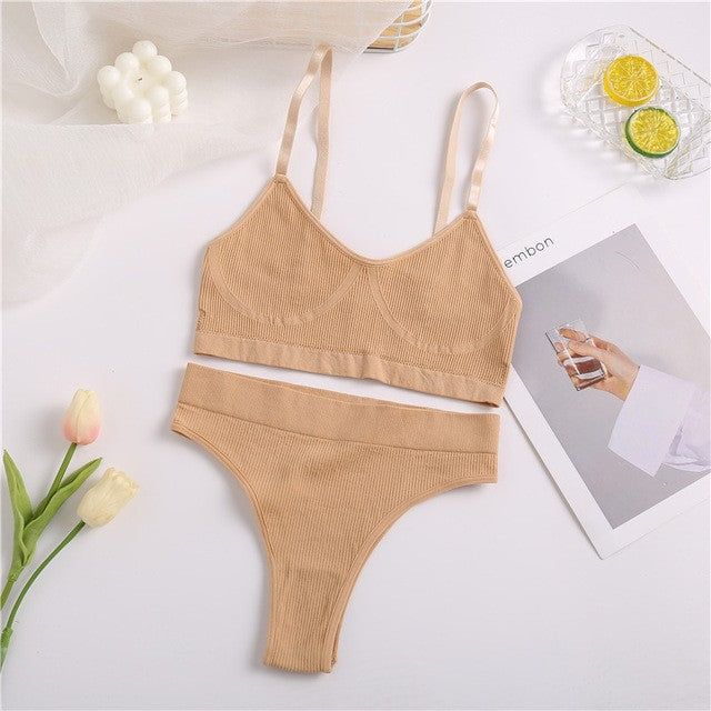 Damen Unterwäsche-Set aus bequemem, elastischem Material mit elegantem Rippen-Design Drune