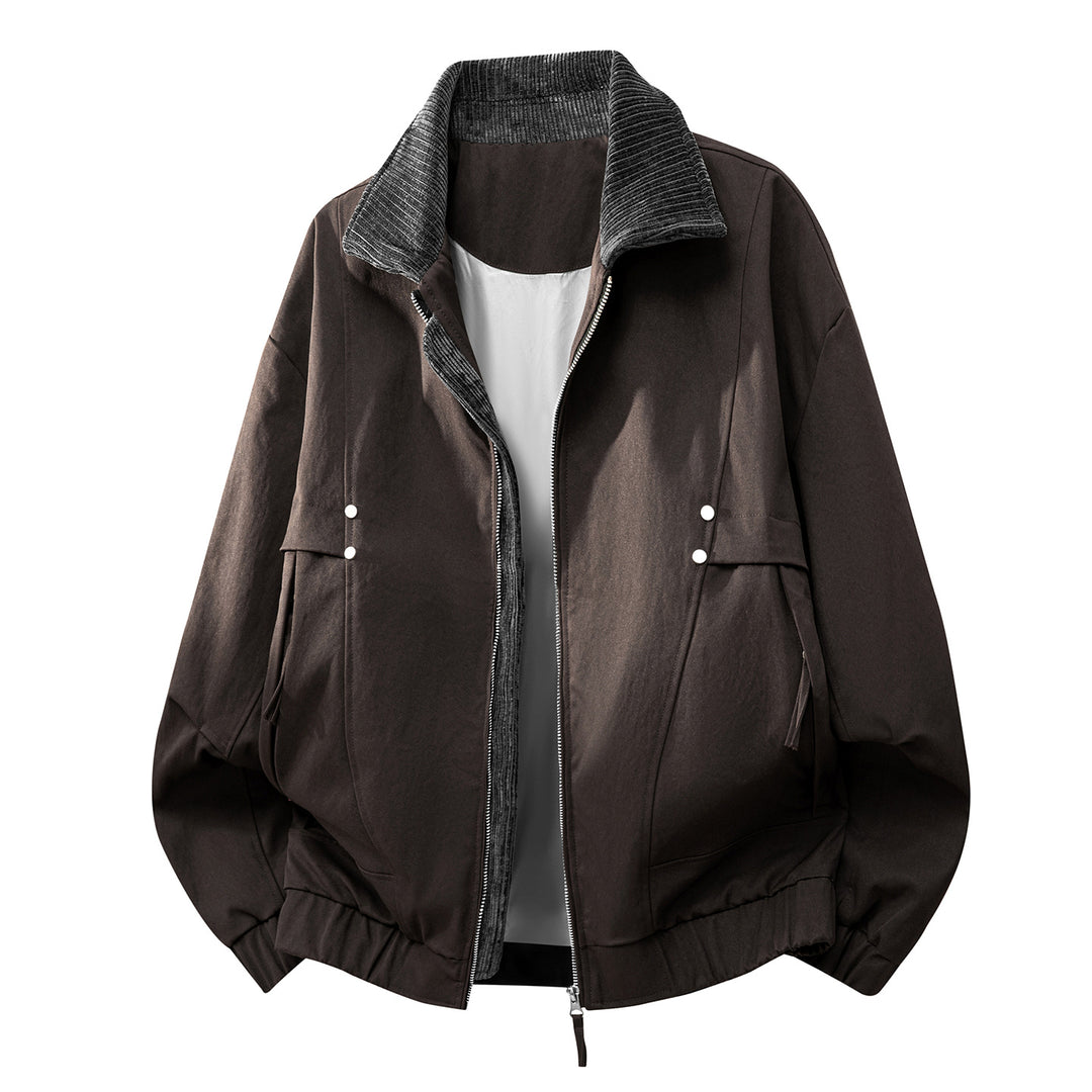 Unisex  oversized relaxed bomber jacket with corduroy contrast collar and elastic hem Drune