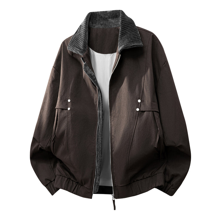 Unisex  oversized relaxed bomber jacket with corduroy contrast collar and elastic hem Drune