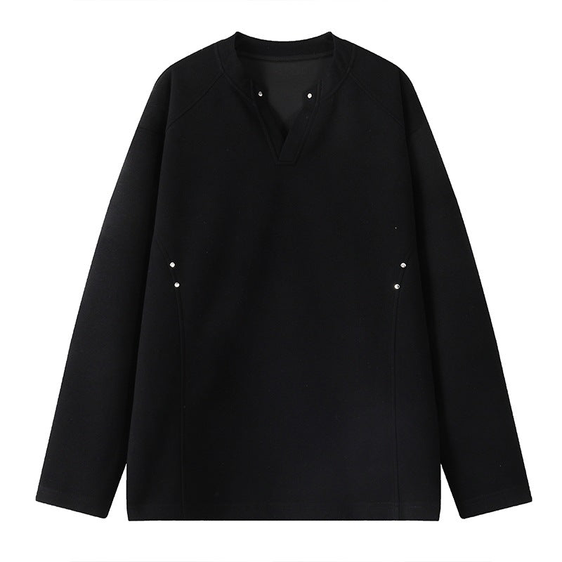 Herren Oversize-Sweatshirt mit V‑Schlitz, Raglanärmeln und Nieten-Details Drune