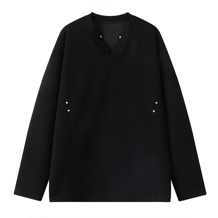 Herren Oversize-Sweatshirt mit V‑Schlitz, Raglanärmeln und Nieten-Details Drune