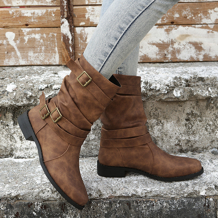 Damen Robuste Stiefel mit modischen Schnallen und lässigem Design Drune
