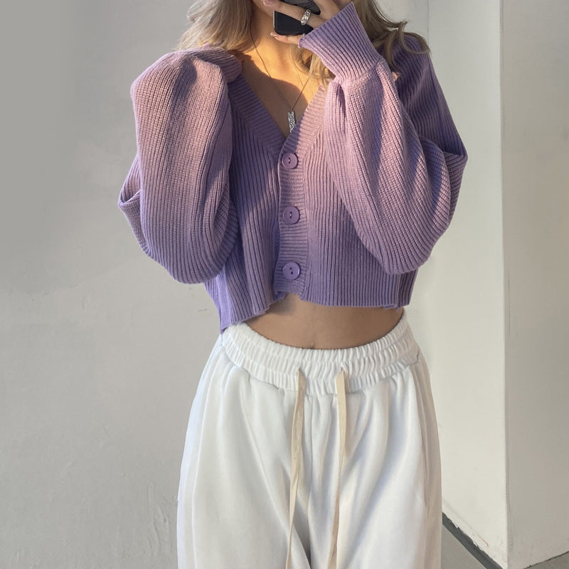 Damen Cropped Rippstrickcardigan Pullover Drune