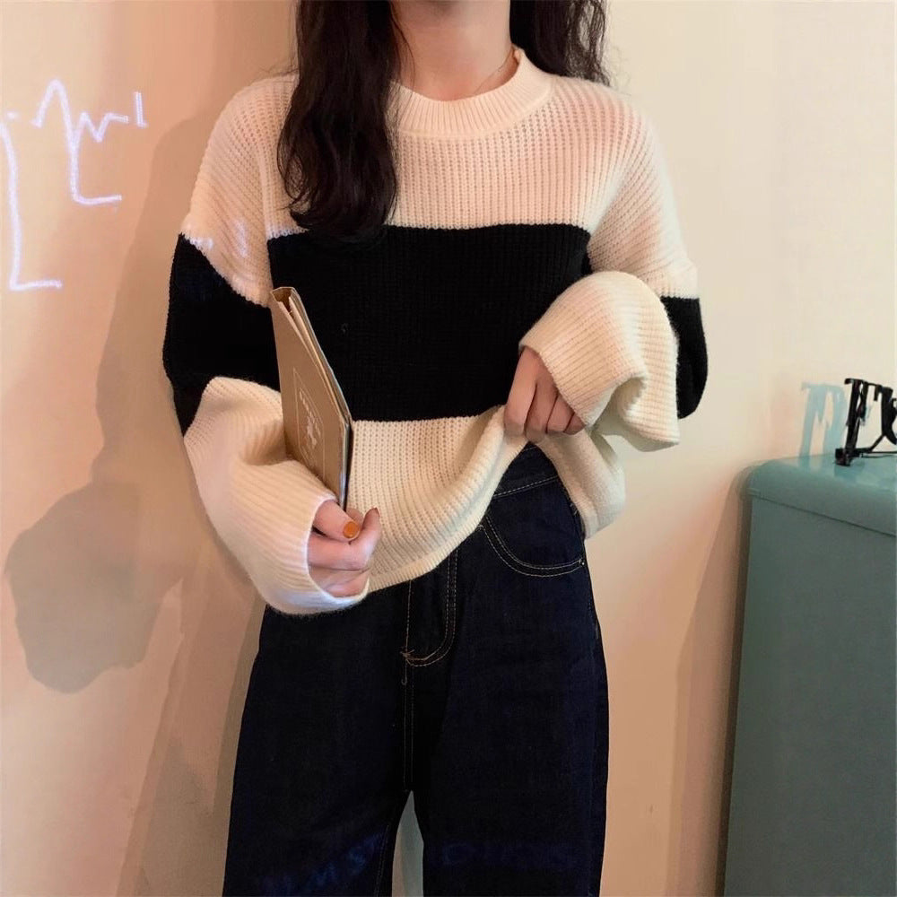 Damen Grobstrickpullover mit modernem Farbblockdesign Drune