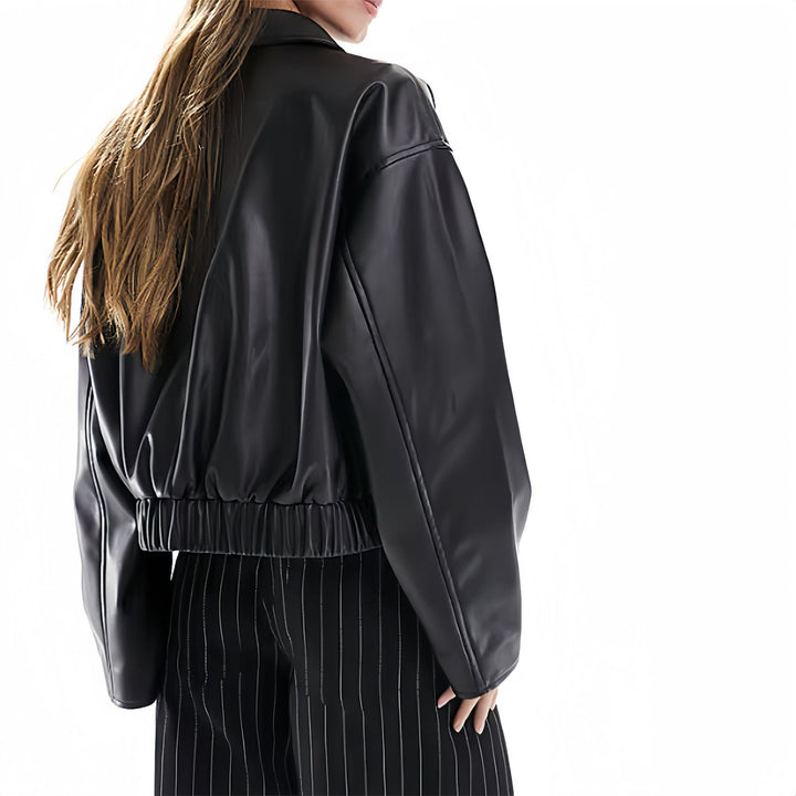 Damen modische Kunstlederjacke mit elegantem Schnitt Drune