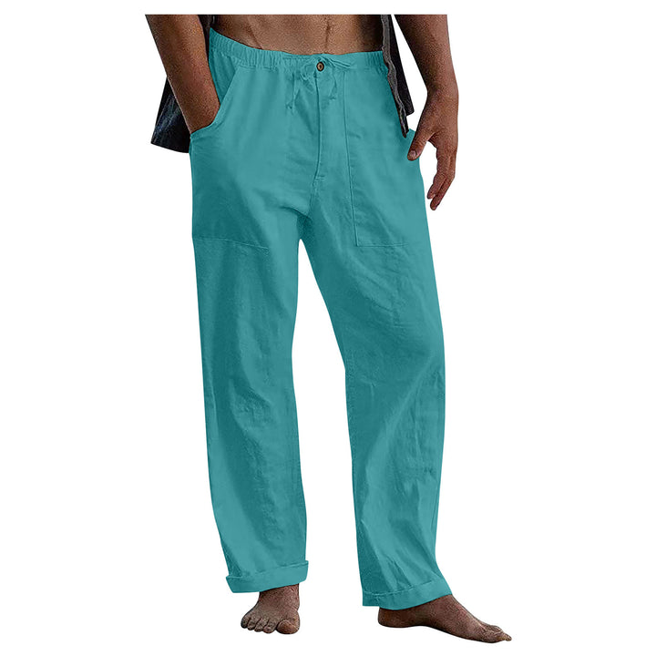Herren lockere Leinenhose mit Gummibund und aufgesetzten Seitentaschen Drune