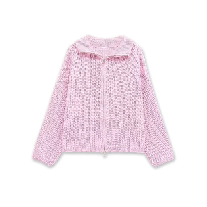 Damen Grobgestrickte Zip‑Strickjacke mit Stehkragen und Oversize‑Silhouette Drune